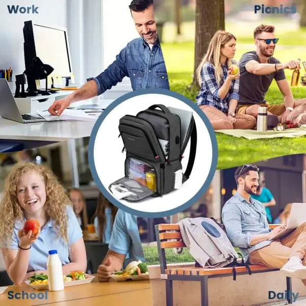 Insulated Backpack Lunch Bag Food Box Durable Waterproof  Leak Proof Cooler Case Camping Oxford Dinner Backpacks Icebox with USB - Image 2